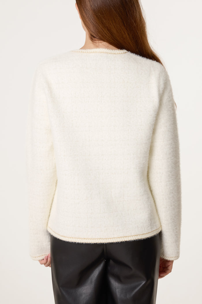 Vienna Pearl Button Check Knit Cardigan