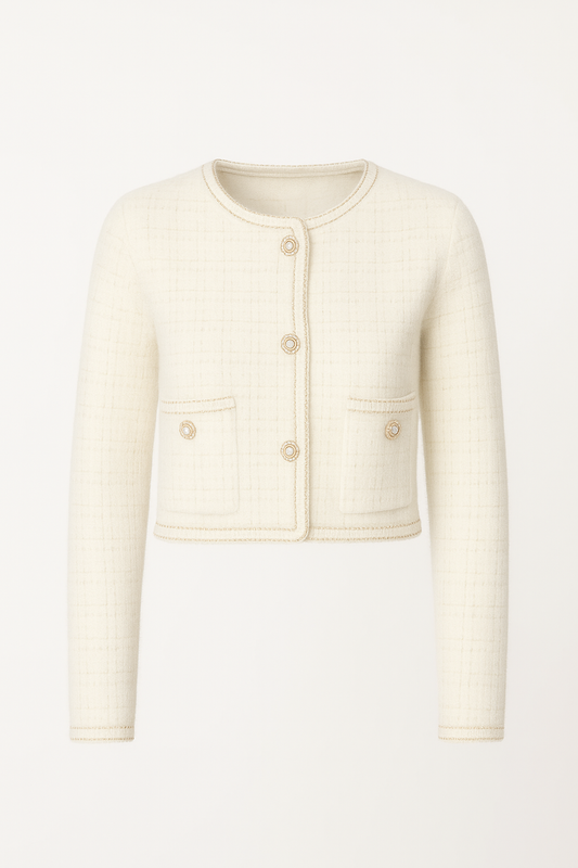 Chloé Pearl Button Check Knit Cardigan