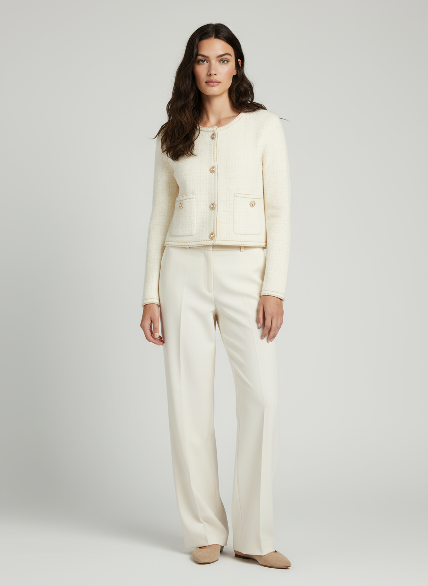 Chloé Pearl Button Check Knit Cardigan