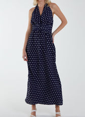 Amalfi Polka Dot Halterneck Button Belt Maxi Dress