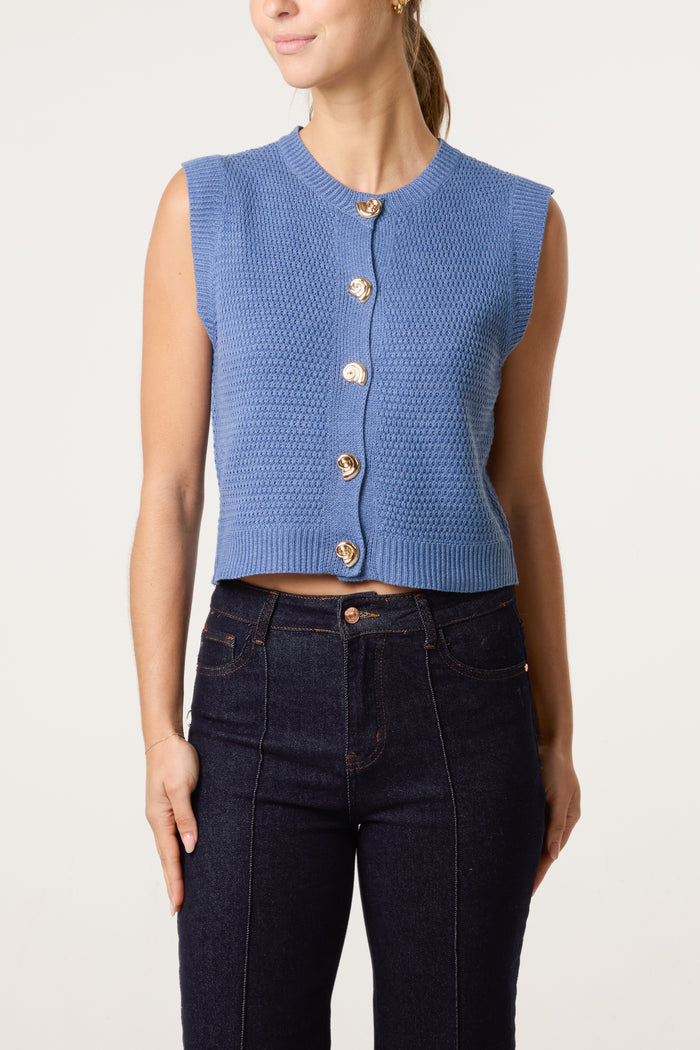 Positano Gold Shell Button Knit Vest