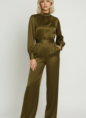 Tie Back High Neck Satin Jumpsuit
