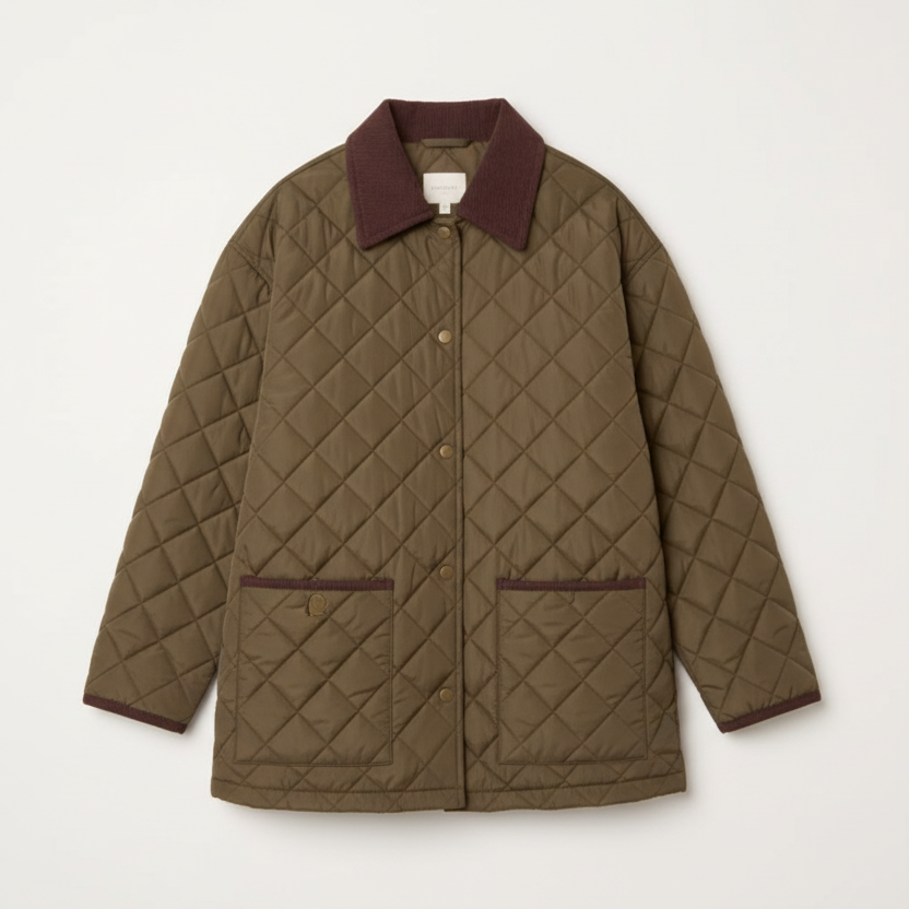 Zurich Diamond Quilted Contrast Square Coat