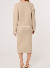 Santorini Pearl Button Check Knit Cardigan & Skirt Set