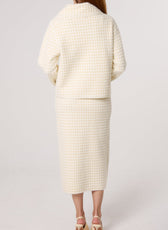 Capri Pearl Button Check Knit Cardigan Skirt Set