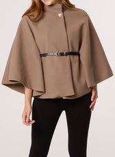 Francesca Gold Button High Neck Belted Cape
