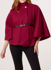 Francesca Gold Button High Neck Belted Cape