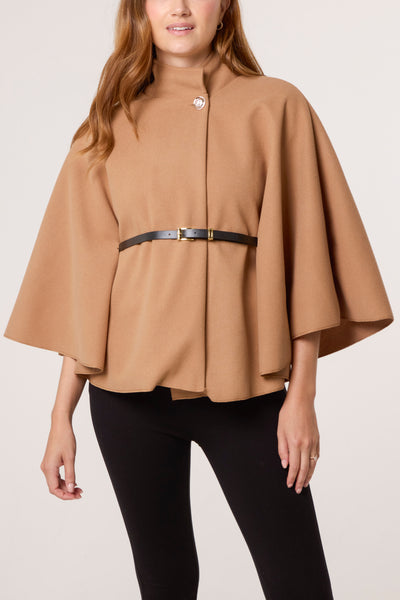 Francesca Gold Button High Neck Belted Cape