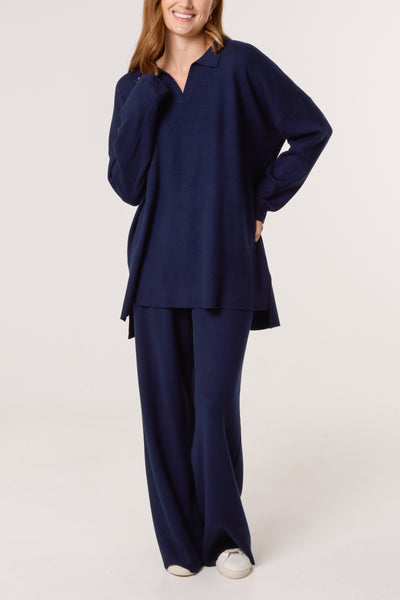 Rhea Open Collar Jumper & Trouser Knitted Set