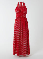 Amalfi Polka Dot Halterneck Button Belt Maxi Dress