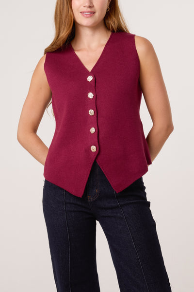 Noelle Gold Flower Button Knitted Waistcoat