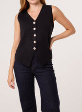 Noelle Gold Flower Button Knitted Waistcoat