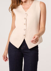 Noelle Gold Flower Button Knitted Waistcoat