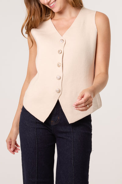 Noelle Gold Flower Button Knitted Waistcoat