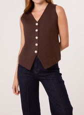 Noelle Gold Flower Button Knitted Waistcoat