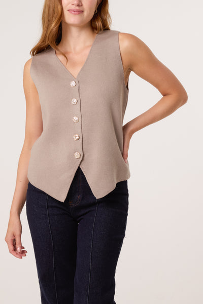 Noelle Gold Flower Button Knitted Waistcoat
