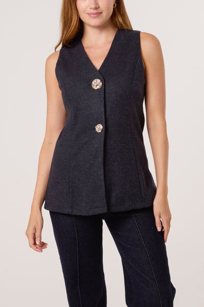 Florence Gold Button Wool-Like Waistcoat